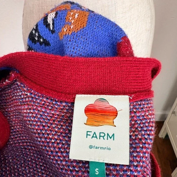 Farm Rio Knit Wool Blend Cardigan Palms Paradise Teal Floral Print Sweater S